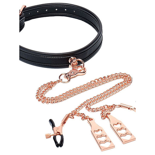 Punishment Rose Gold Choker and Nipple Clamps by BMS Factory