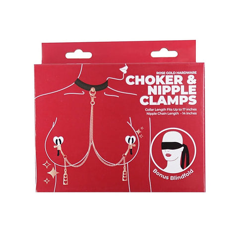 Punishment Rose Gold Choker and Nipple Clamps by BMS Factory