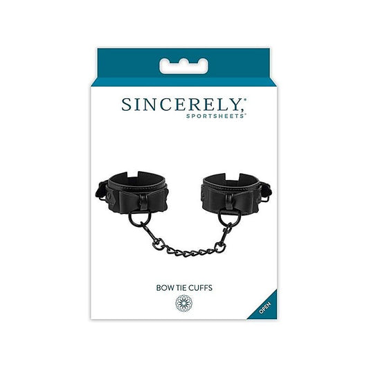 Bow Tie Faux Leather Wrist Cuffs by Sportsheets