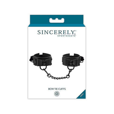 Bow Tie Faux Leather Wrist Cuffs by Sportsheets