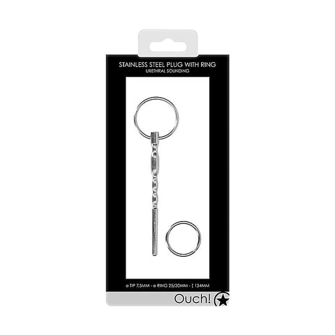 Stainless Steel Urethral Penis Plug With Ring 8mm