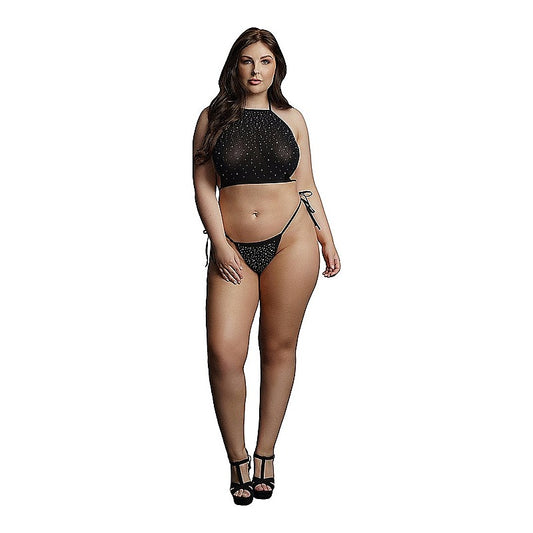 Le Desir Festive Rhinestone Womens Top and Thong