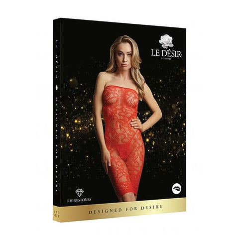 Le Desir Star Rhinestone Covered Lace Tube Dress