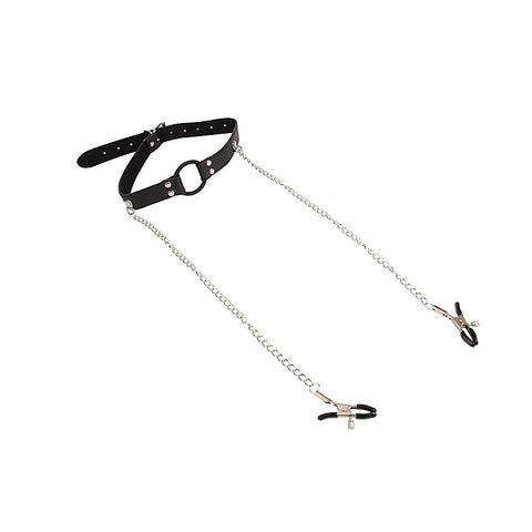 Breathable O-ring Gag with Nipple Clamps by Chisa