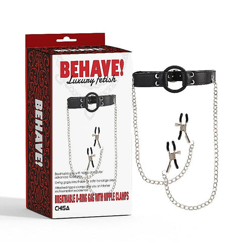 Breathable O-ring Gag with Nipple Clamps by Chisa