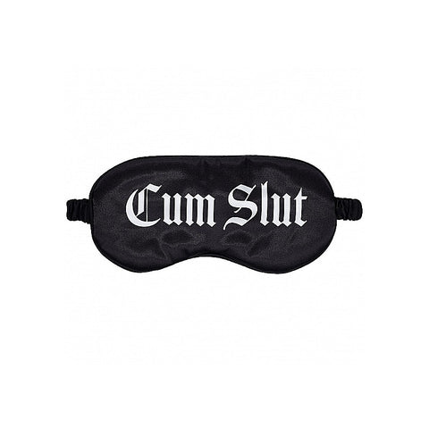 OUCH! Satin Cum Slut Printed Bondage Mask by Shots Toys