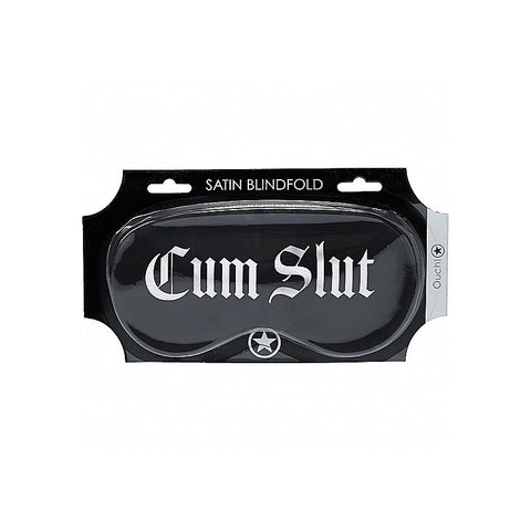 OUCH! Satin Cum Slut Printed Bondage Mask by Shots Toys