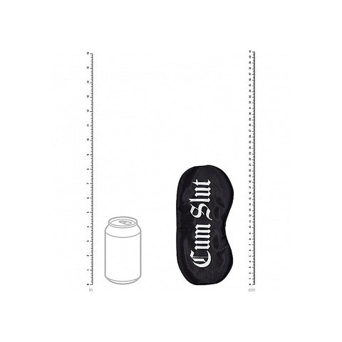 OUCH! Satin Cum Slut Printed Bondage Mask by Shots Toys