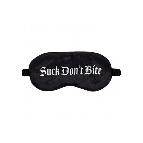 OUCH! Suck Don't Bite Printed Satin BDSM Mask by Shots Toys