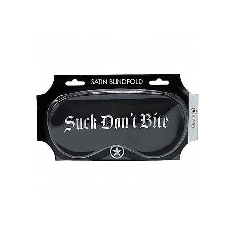OUCH! Suck Don't Bite Printed Satin BDSM Mask by Shots Toys