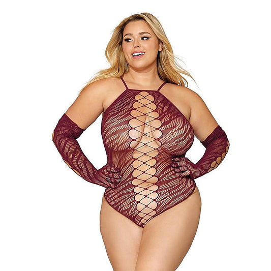 Seamless Zebra Fishnet Teddy and Glove Set