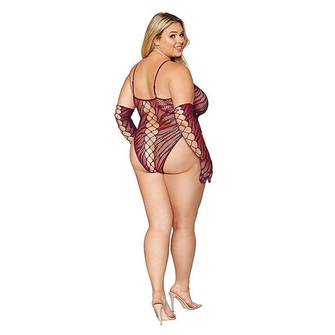 Seamless Zebra Fishnet Teddy and Glove Set