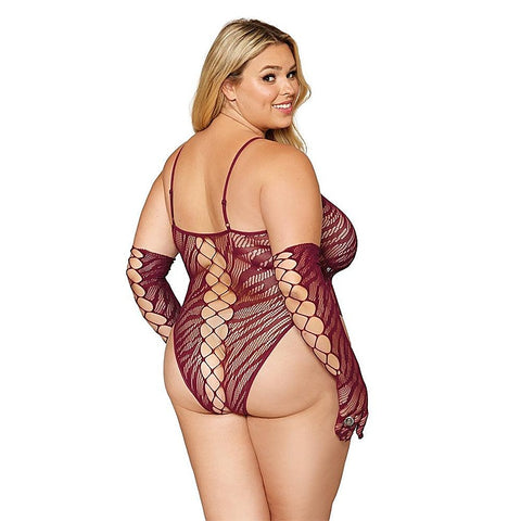 Seamless Zebra Fishnet Teddy and Glove Set