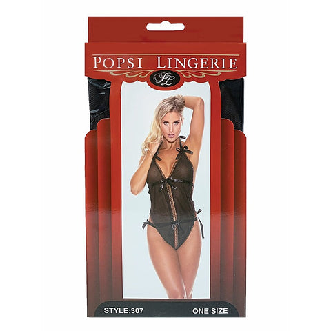 Risque Ribbon Sexy Mesh Teddy by Popsi Lingerie