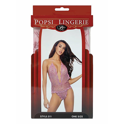 Open Back Womens Lace Halter Teddy by Popsi Lingerie