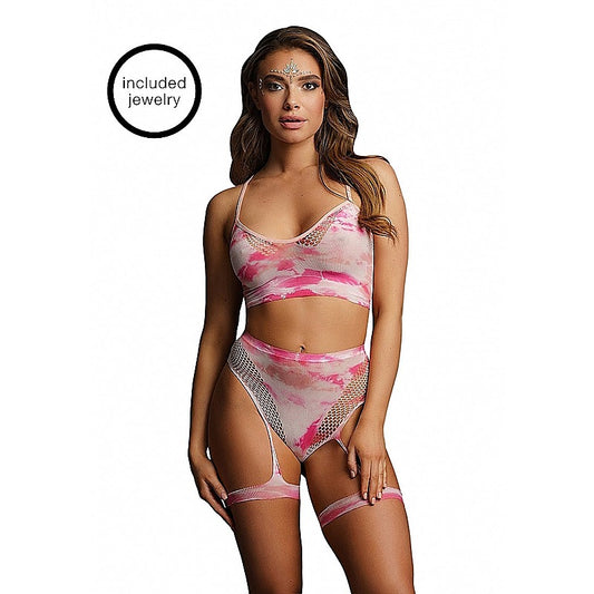 2 Piece Tie Dye Sexy Bra Set with Garters by Shots Toys