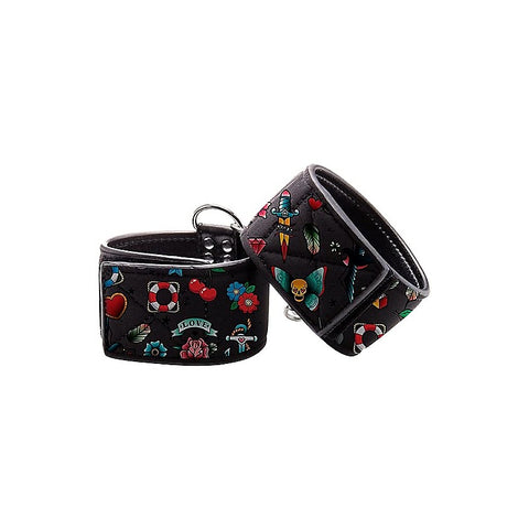 Old School Tattoo Style Printed Hand Cuffs by Shots Toys