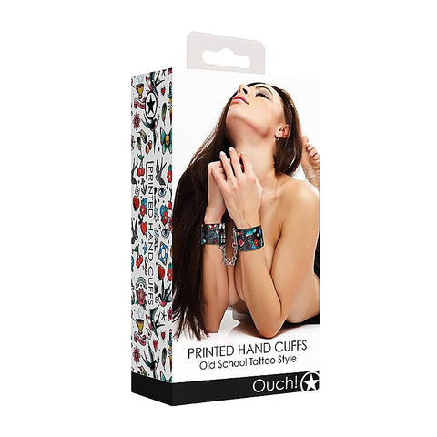Old School Tattoo Style Printed Hand Cuffs by Shots Toys