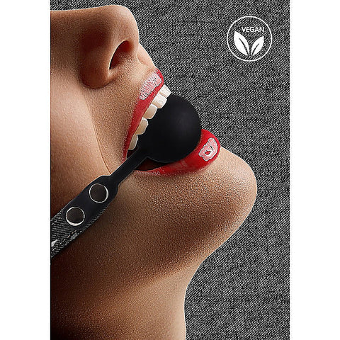 Silicone Ball Gag With Roughend Denim Straps by Shots Toys