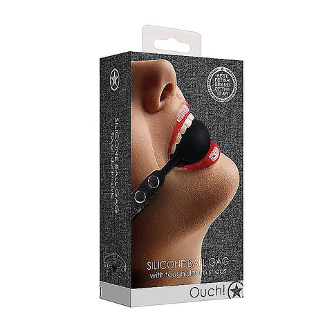 Silicone Ball Gag With Roughend Denim Straps by Shots Toys