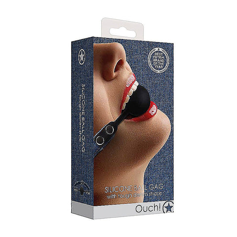 Silicone Ball Gag With Roughend Denim Straps by Shots Toys
