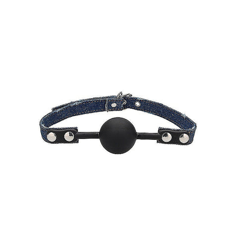 Silicone Ball Gag With Roughend Denim Straps by Shots Toys