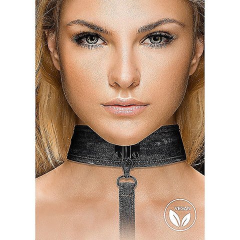 Denim Style Bondage Collar With Leash by Shots Toys