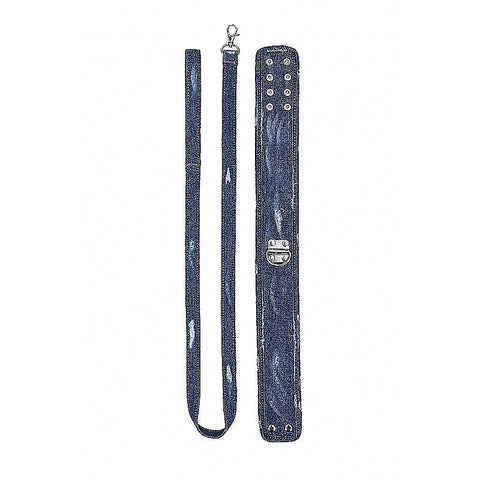 Denim Style Bondage Collar With Leash by Shots Toys