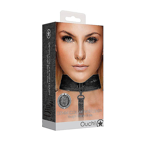 Denim Style Bondage Collar With Leash by Shots Toys