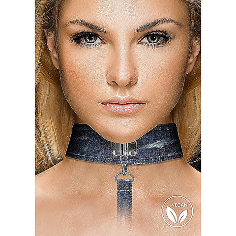 Denim Style Bondage Collar With Leash by Shots Toys