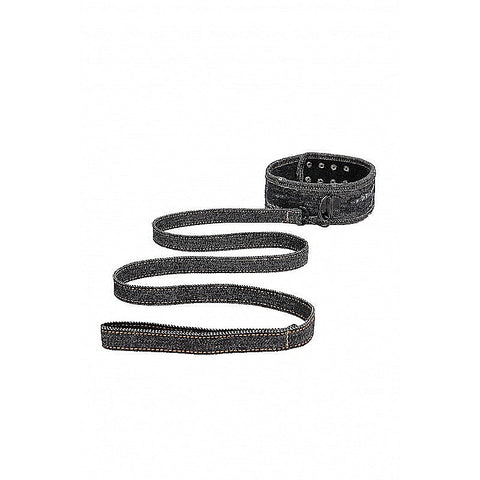 Denim Style Bondage Collar With Leash by Shots Toys