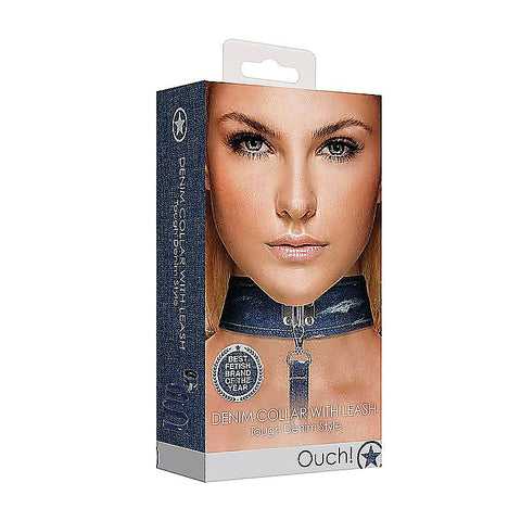 Denim Style Bondage Collar With Leash by Shots Toys