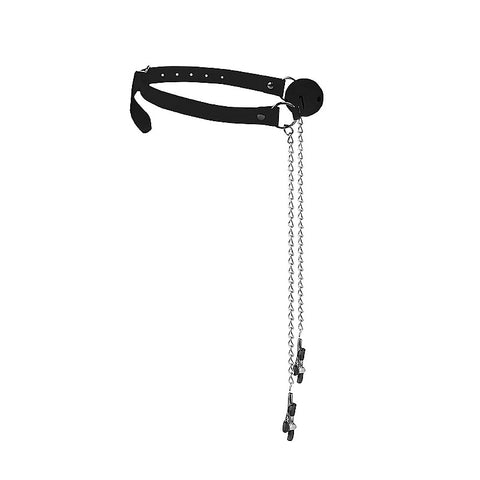 Breathable Bondage Ball Gag With Nipple Clamps by Shots Toys