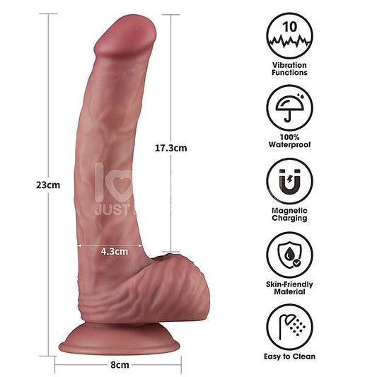 Dual Density 9 Inch Vibrating Realistic Power Cock
