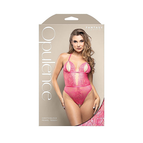 OPULENCE Crotchless Pearl Teddy Pink by Fantasy Lingerie