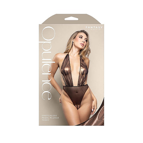 OPULENCE Crotchless Pearl Plunge Teddy by Fantasy Lingerie