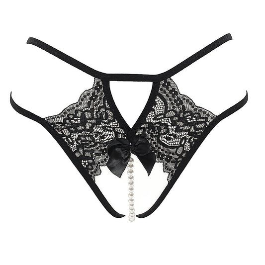 Crotchless Lace and Pearl Panties by Love In Leather