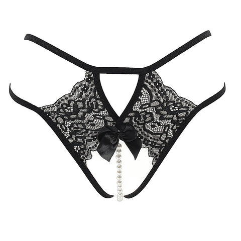 Crotchless Lace And Pearl Panties by Love In Leather
