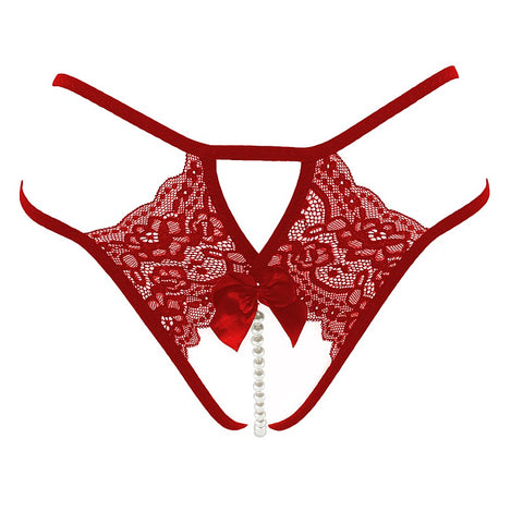 Crotchless Lace And Pearl Panties by Love In Leather