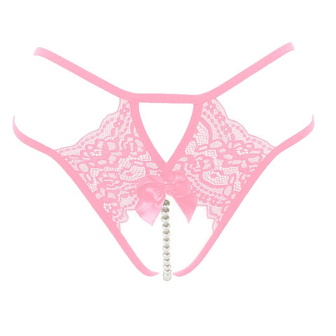 Crotchless Lace And Pearl Panties by Love In Leather