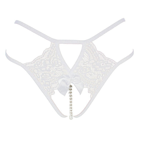 Crotchless Lace And Pearl Panties by Love In Leather