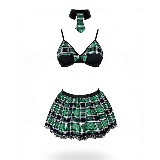 4 Piece Sexy School Girls Dress Set Green by Love In Leather