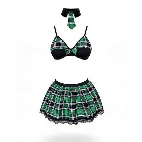 4 Piece Sexy School Girls Dress Set Green