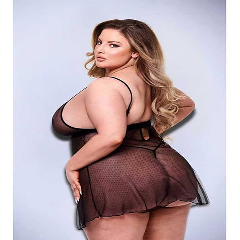 2 Piece Strappy Lace & Mesh Babydoll & G-String Set