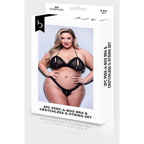 2 Piece Peek-A-Boo Bra & Crotchless G-String Set