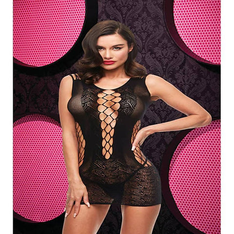 Lapdance Lingerie Lace And Fishnet Halter Dress