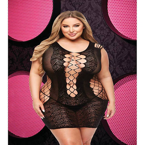 Lapdance Lingerie Lace And Fishnet Halter Dress