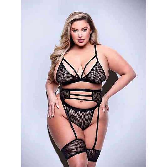 3 Piece Strappy Bra Garter & Panty Set by Baci Lingerie