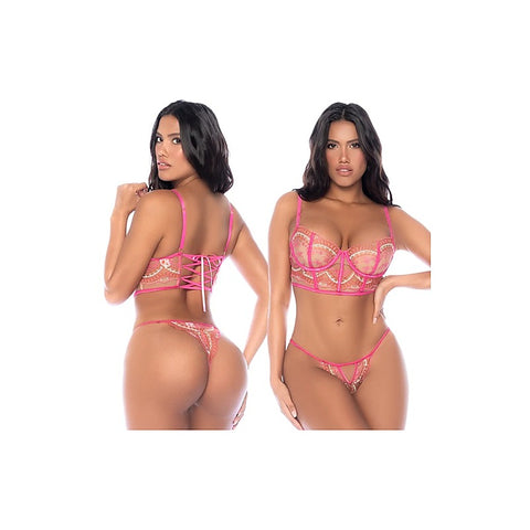 Candy Crush Lace Up Bra & Thong Set Pink by Mapale