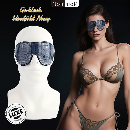 Go Black Navy Snakeskin Faux Leather Blindfold by Chisa